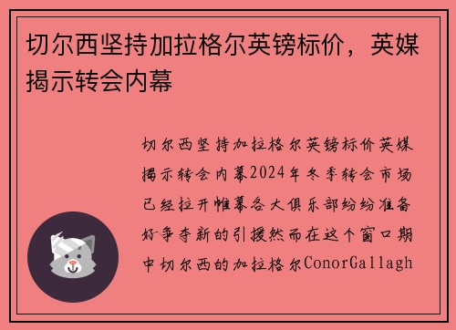 切尔西坚持加拉格尔英镑标价，英媒揭示转会内幕