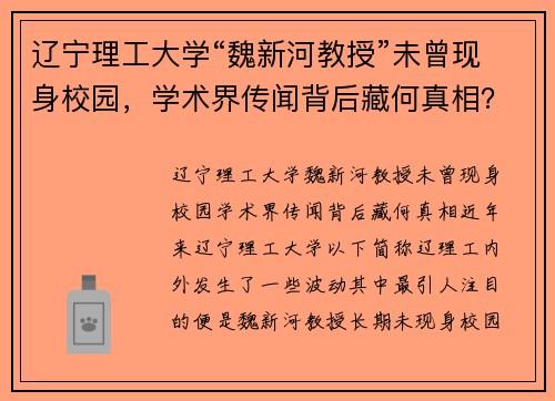 辽宁理工大学“魏新河教授”未曾现身校园，学术界传闻背后藏何真相？